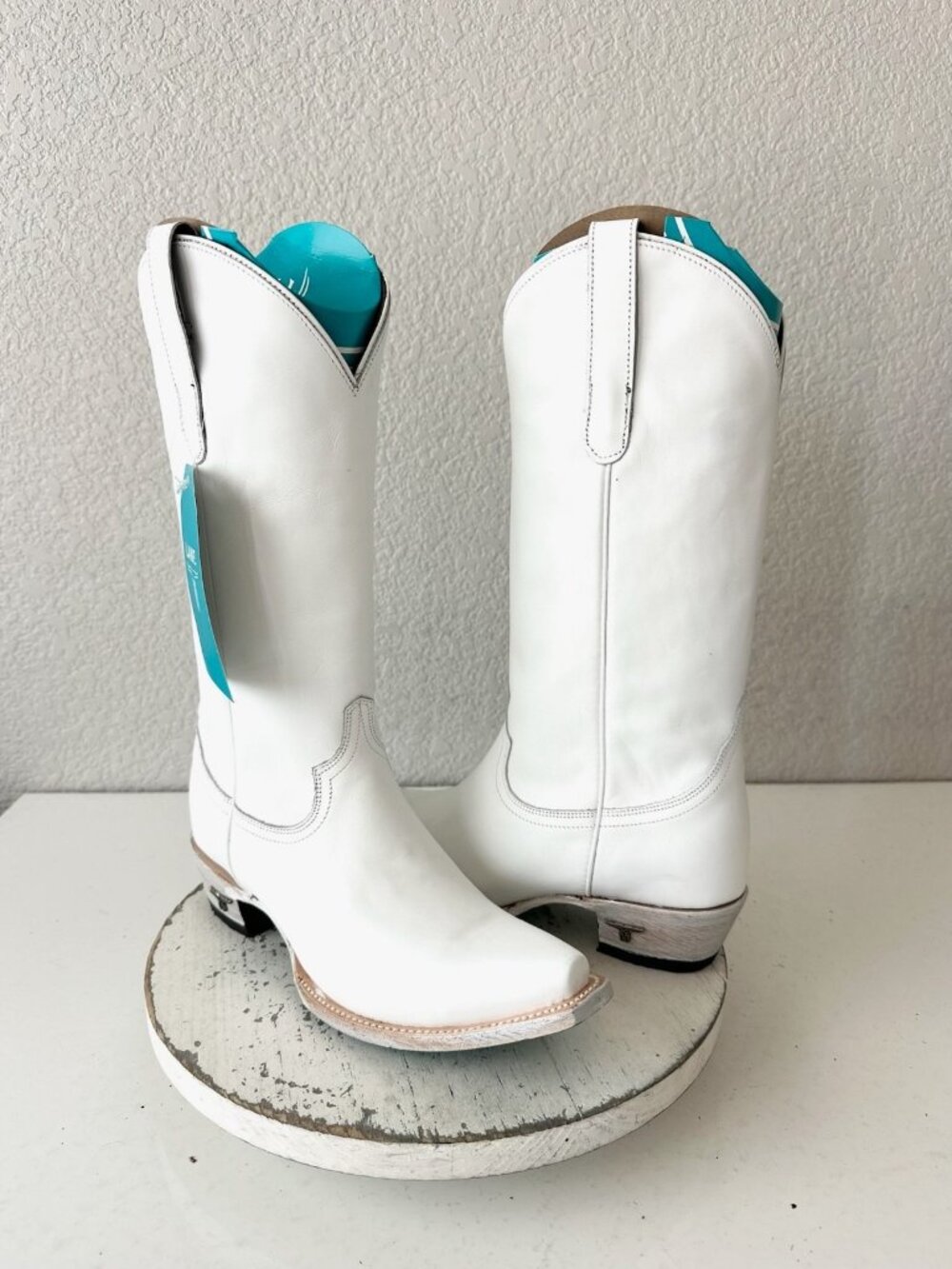 Lane EMMA JANE White Cowboy Boots Western Cowgirl Mid Calf Tall Snip Toe Sz 8.5